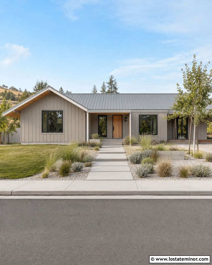 Greige House With Silver Metal Roof - 30 Greige House Design With Roof Ideas
