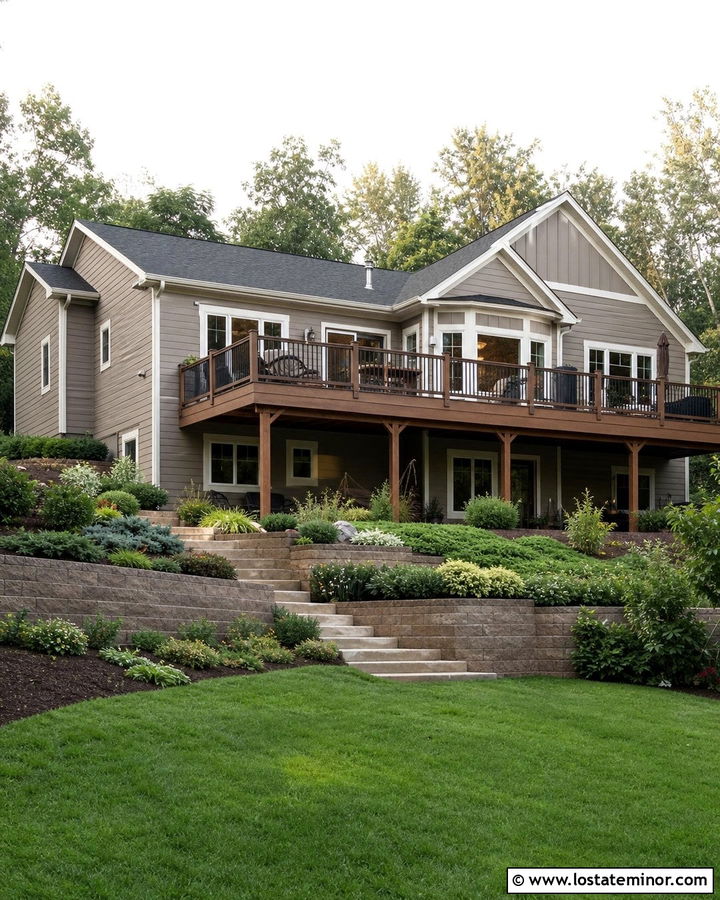 Greige House With Sloped Backyard - 30 Greige House Design With Backyard Ideas