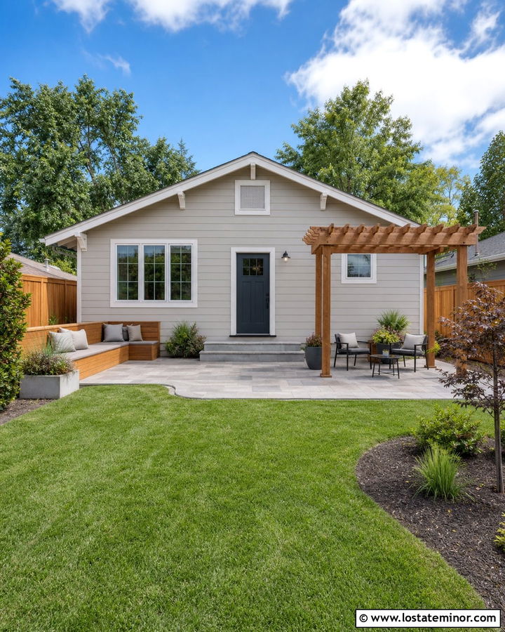 Greige House With Small Backyard - 30 Greige House Design With Backyard Ideas