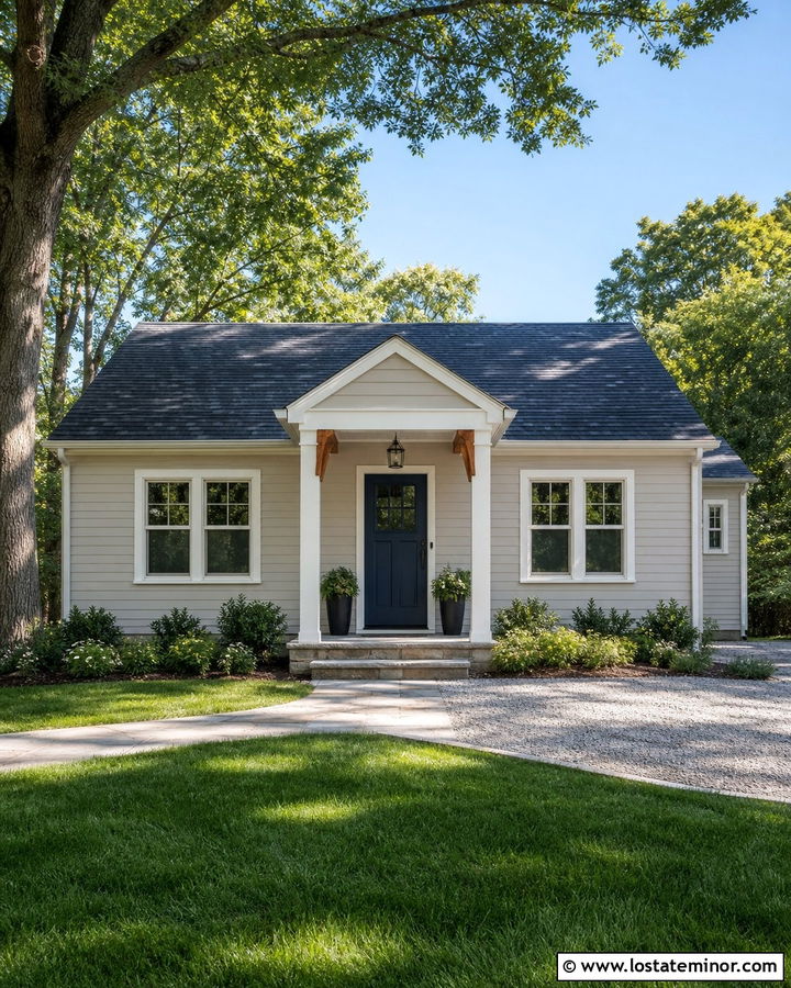 Greige House With Small Front Portico - 30 Greige House Design With Portico Ideas