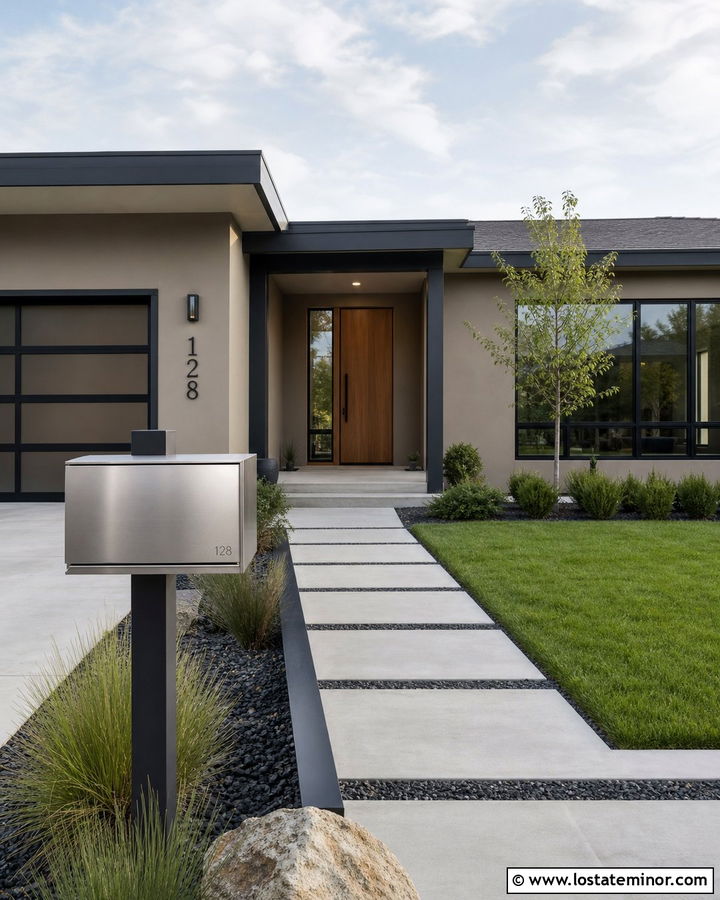 Greige House With Stainless Steel Mailbox - 30 Greige House Design With Mailbox Ideas