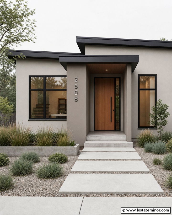Greige House With Stainless Steel Numbers - 30 Greige House Design With House Numbers Ideas