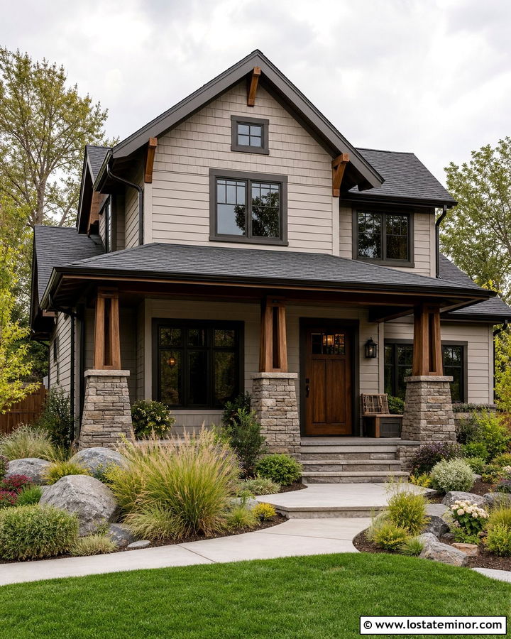 Greige House With Stone And Dark Bronze Accents - 30 Greige House Design With Accents Ideas