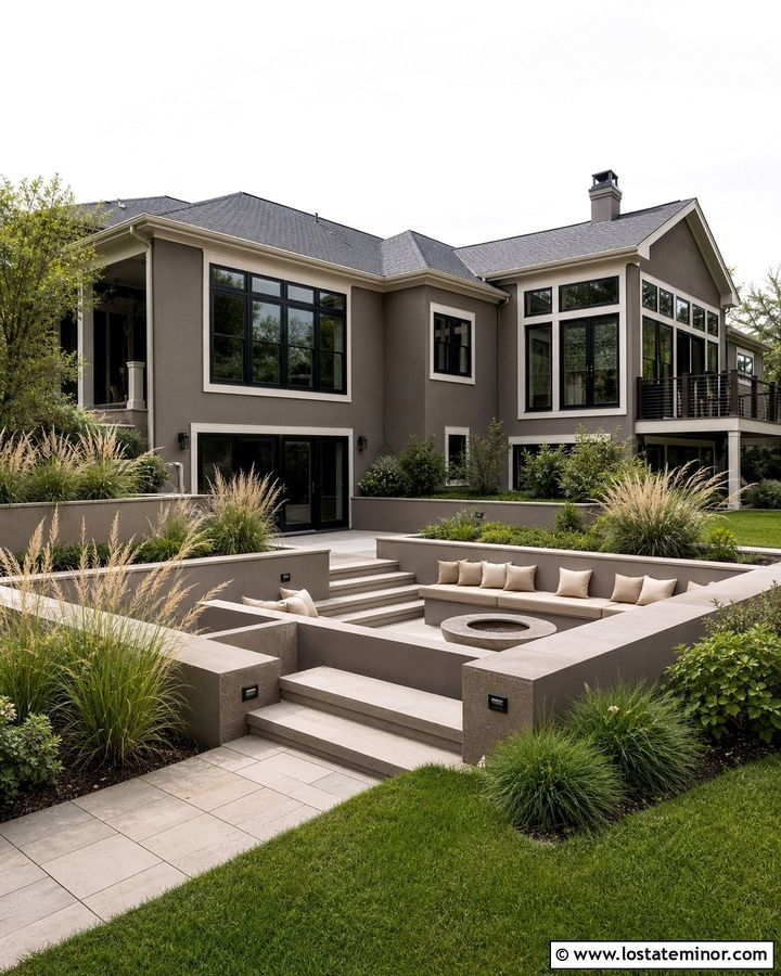 Greige House With Sunken Lounge - 30 Greige House Design With Backyard Ideas