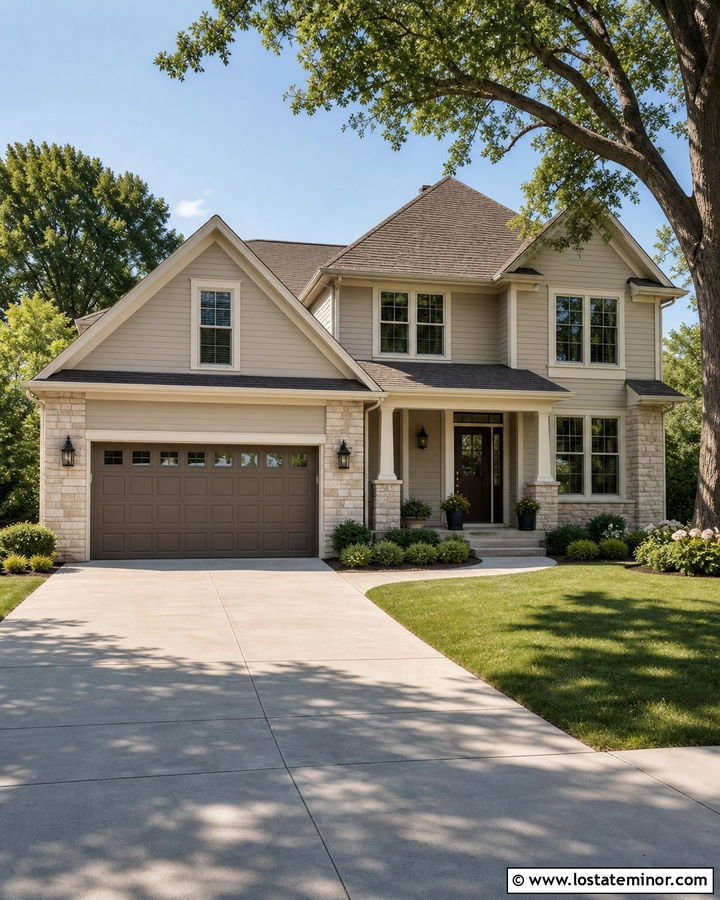 Greige House With Taupe Garage Door - 30 Greige House Design With Garage Door Ideas