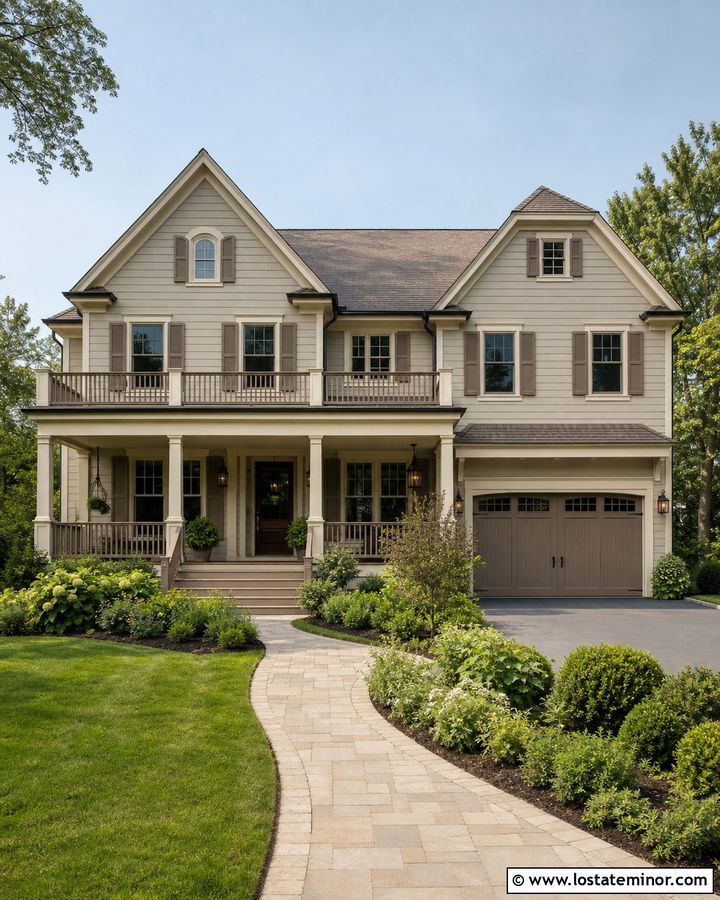 Greige House With Taupe Railings - 30 Greige House Design With Railings Ideas