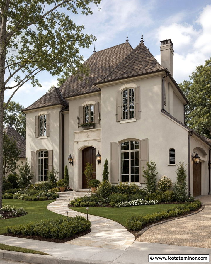 Greige House With Taupe Shutters - 30 Greige House Design With Shutters Ideas