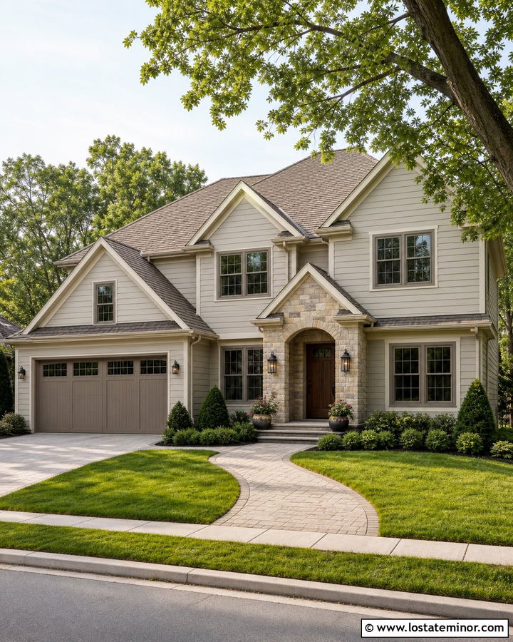 Greige House With Taupe Window Frames - 30 Greige House Design With Window Frames Ideas