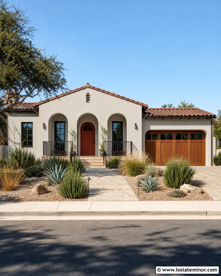 Greige House With Terracotta Front Door - 30 Greige House Design With Front Door Ideas