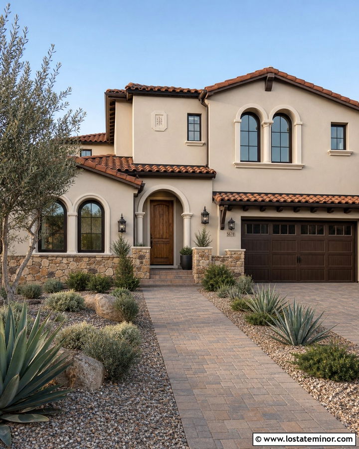 Greige House With Terracotta Roof And Brown Accents - 30 Greige House Design With Accents Ideas