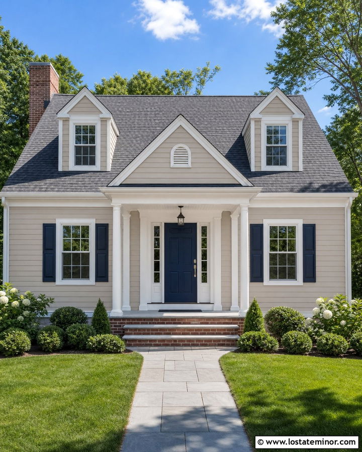 Greige House With White Beadboard Porch Ceiling - 30 Greige House Design With Porch Ceiling Ideas