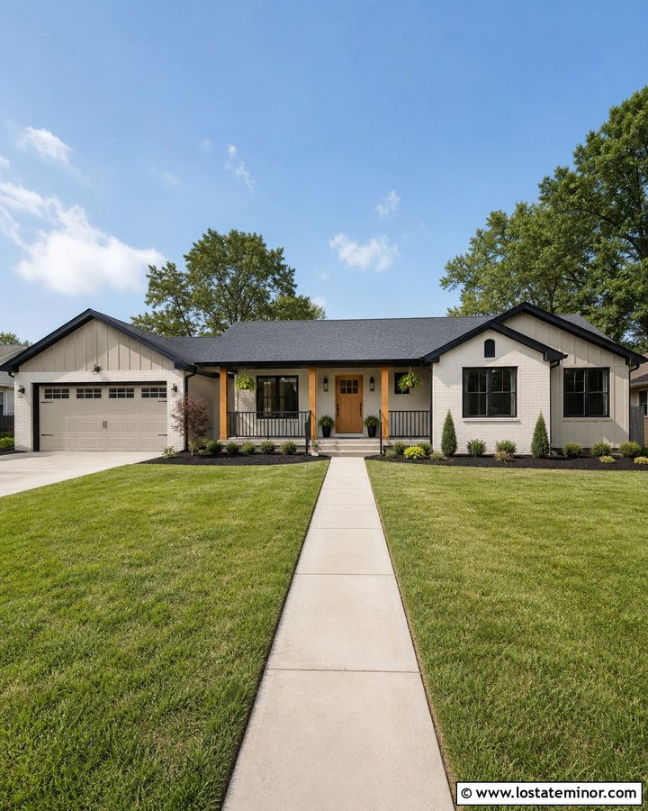 Greige House With White Brick And Black Accents - 30 Greige House Design With Accents Ideas