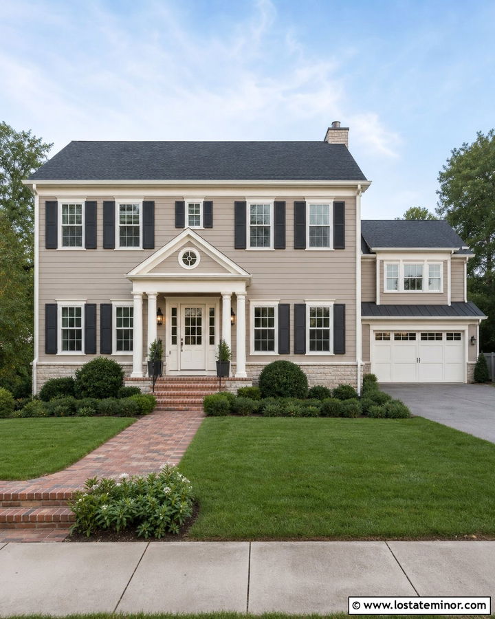 Greige House With White Front Door - 30 Greige House Design With Entry Door Ideas
