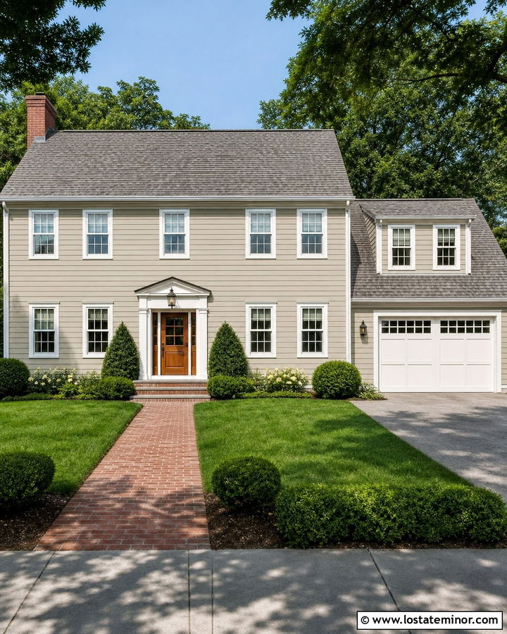 Greige House With White Garage Door - 30 Greige House Design With Garage Door Ideas