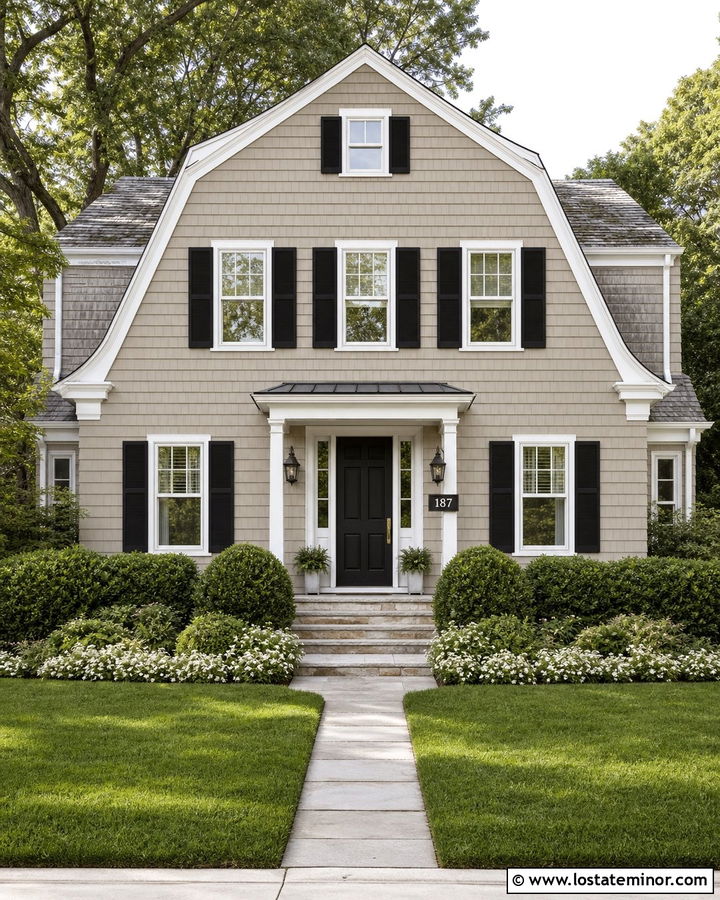 Greige House With White Numbers On Black Plaque - 30 Greige House Design With House Numbers Ideas
