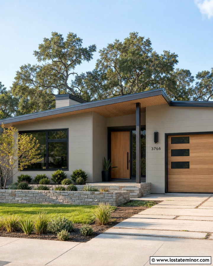 Greige House With White Oak Slat Porch Ceiling - 30 Greige House Design With Porch Ceiling Ideas