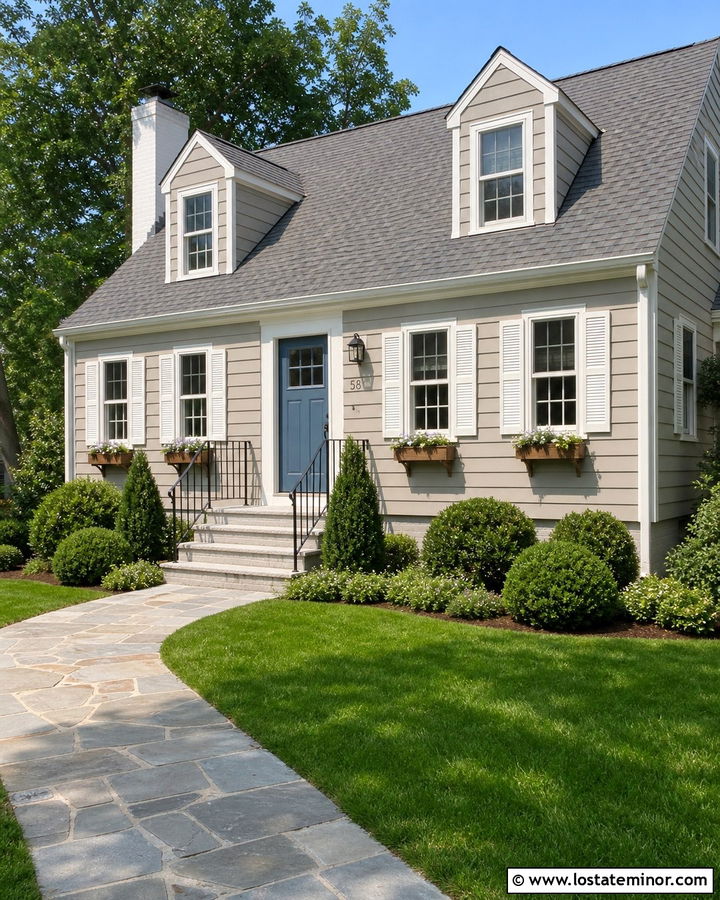 Greige House With White Shutters - 30 Greige House Design With Shutters Ideas