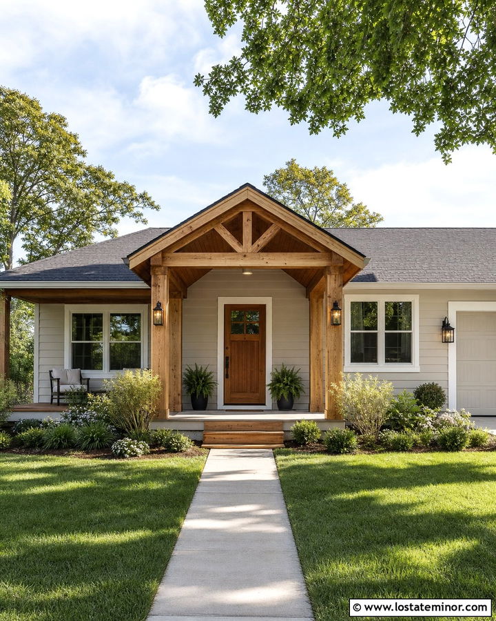 Greige House With White Trim And Cedar Porch - 30 Greige House Design With Accents Ideas