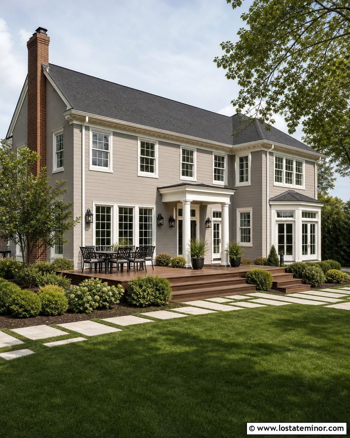 Greige House With White Trim - 30 Greige House Design With Backyard Ideas