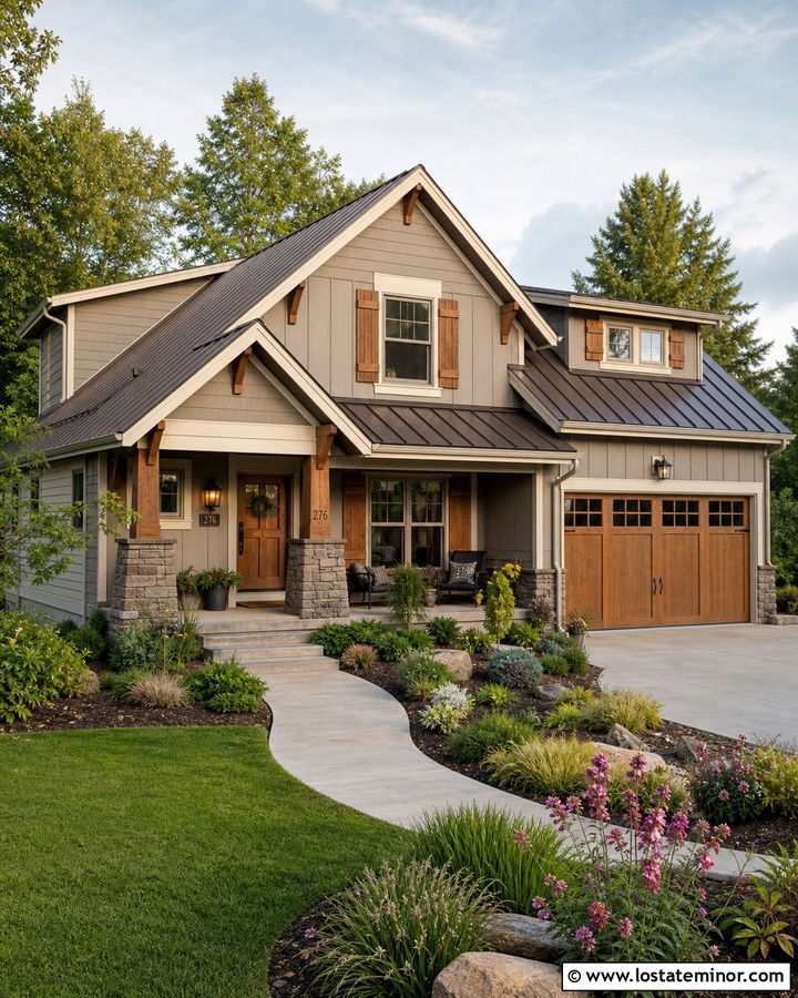Greige House With Wood Shutters - 30 Greige House Design With Shutters Ideas