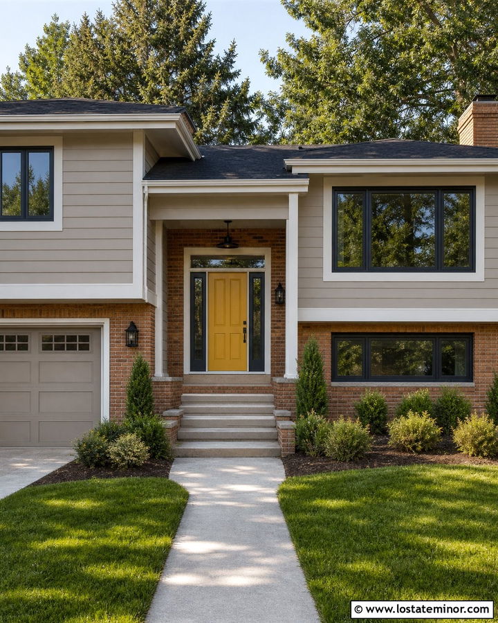 Greige House With Yellow Front Door - 30 Greige House Design With Front Door Ideas