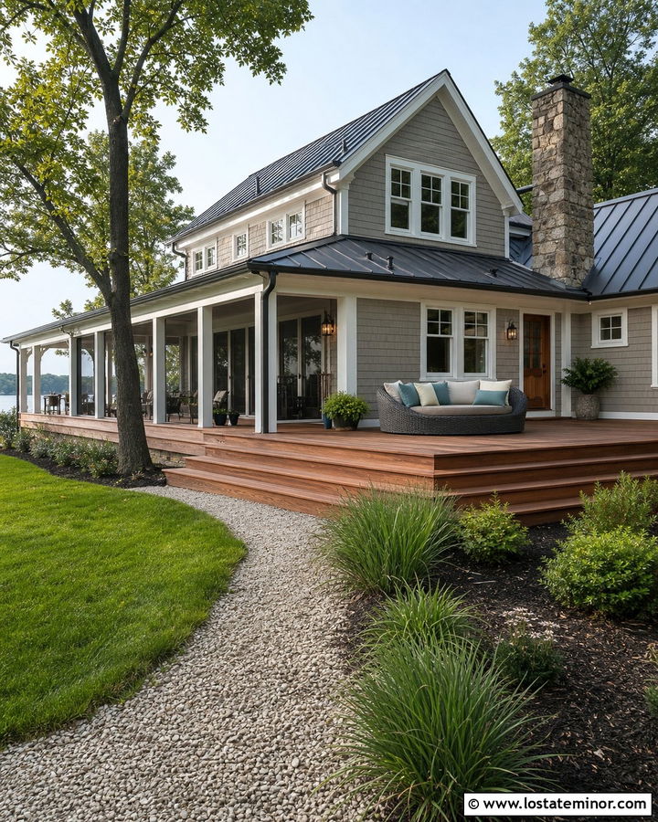 Greige Lake House With Deck Daybed - 30 Greige House Design With Daybed Ideas