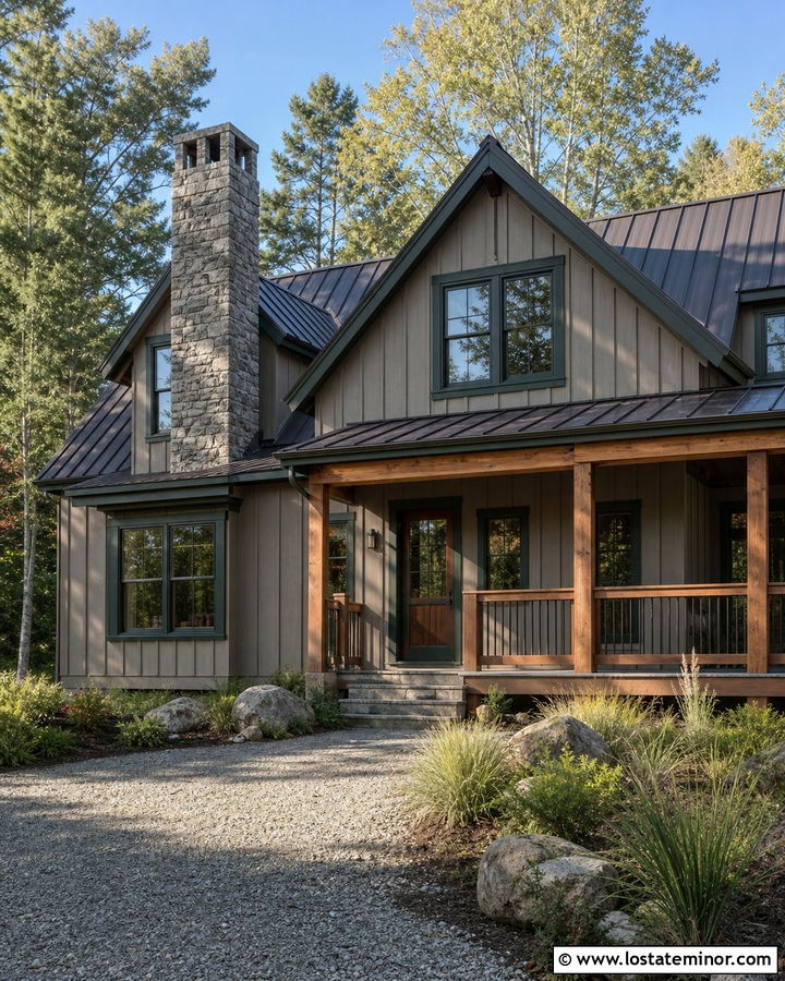 Greige Lake House With Rustic Screen Door - 30 Greige House Design With Screen Door Ideas