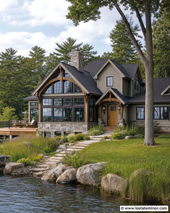 Greige Lake House With Vaulted Sunroom - 30 Greige House Design With Sunroom Ideas