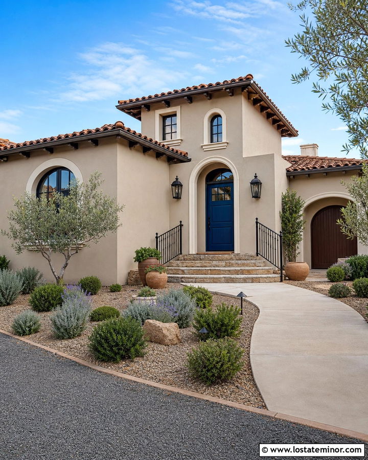 Greige Mediterranean House With Blue Dutch Door - 30 Greige House Design With Dutch Door Ideas