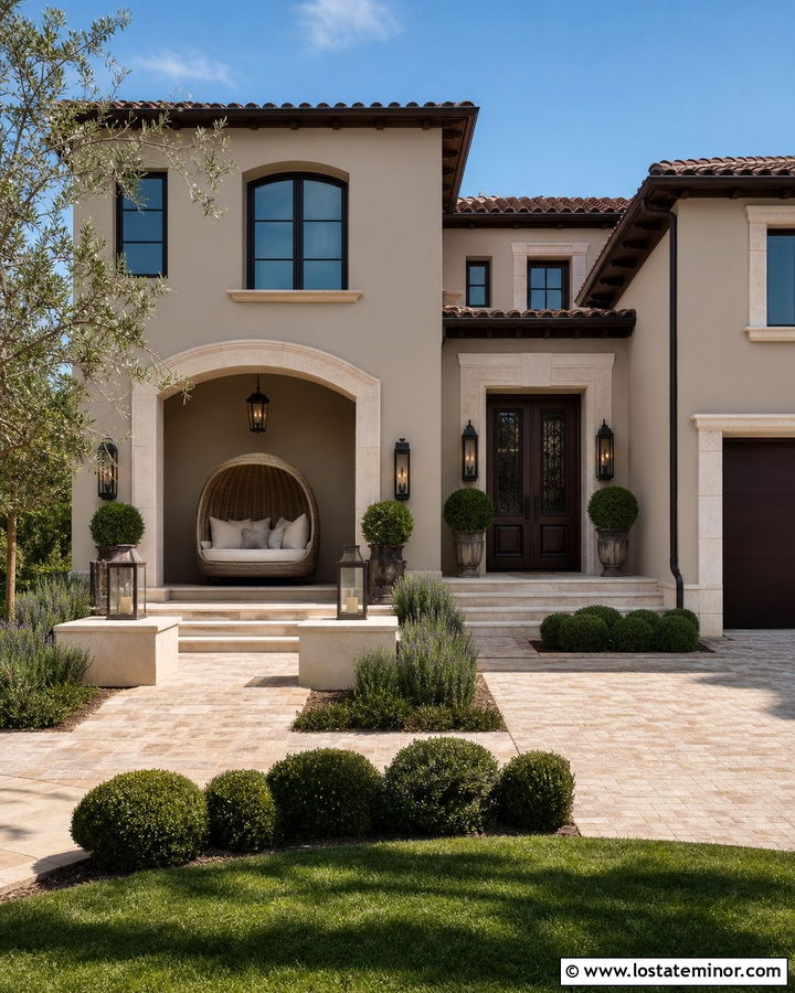 Greige Mediterranean House With Canopy Daybed - 30 Greige House Design With Daybed Ideas