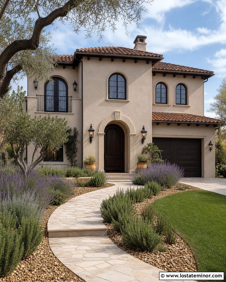 Greige Mediterranean House With Iron Lantern Lighting - 30 Greige House Design With Lighting Ideas