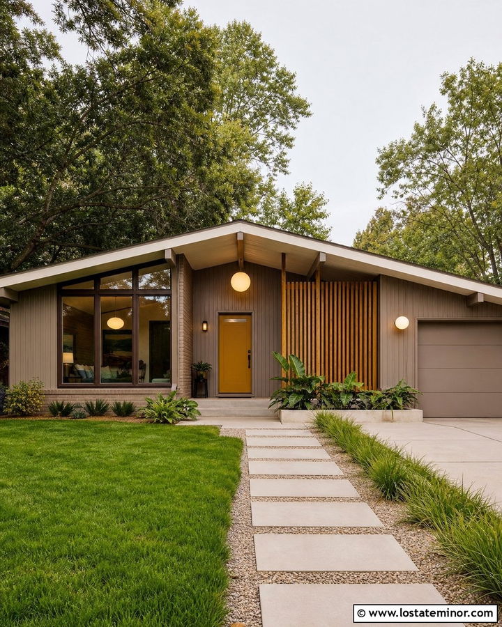 Greige Midcentury House With Globe Lighting - 30 Greige House Design With Lighting Ideas