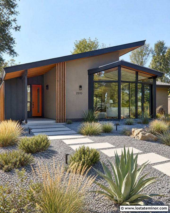 Greige Midcentury House With Slanted Sunroom - 30 Greige House Design With Sunroom Ideas