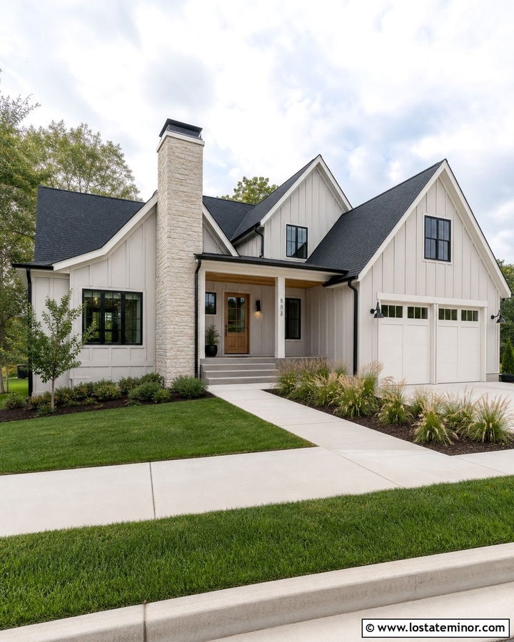 Greige Modern Farmhouse With Black Shingles - 30 Greige House Design With Shingles Ideas
