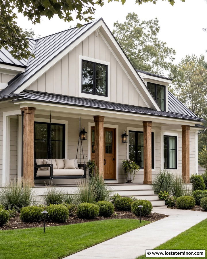 Greige Modern Farmhouse With Porch Daybed - 30 Greige House Design With Daybed Ideas