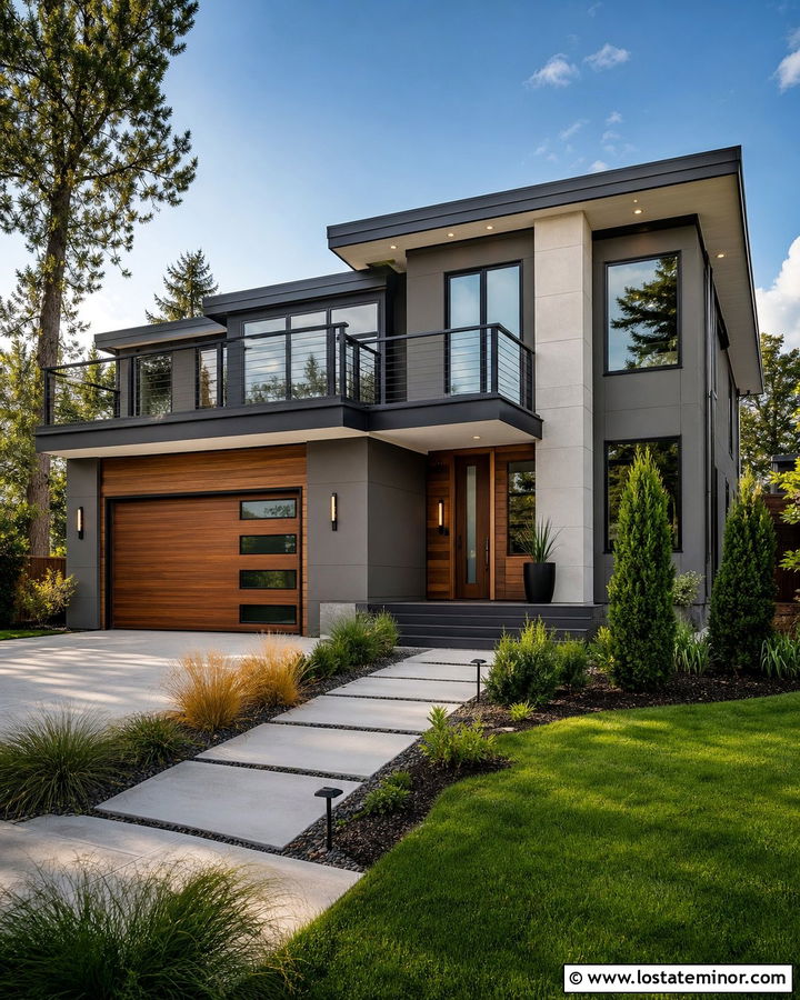 Greige Modern House With Charcoal Deck - 30 Greige House Design With Deck Ideas