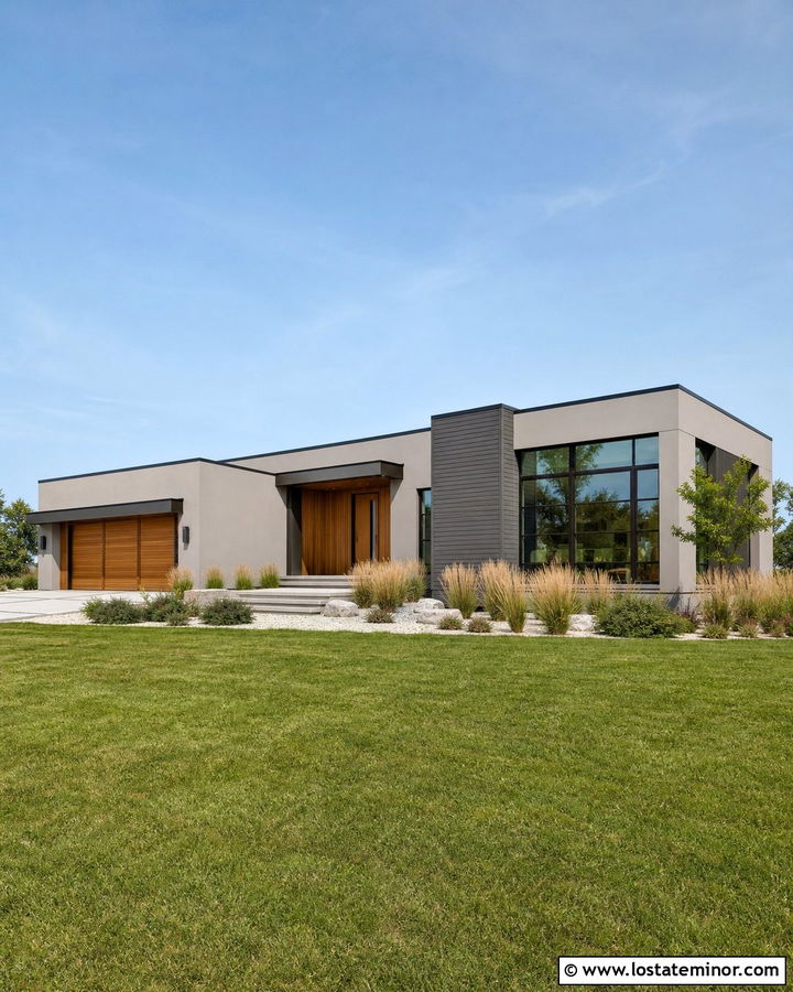Greige Modern House With Flat Roof - 30 Greige House Design With Roof Ideas