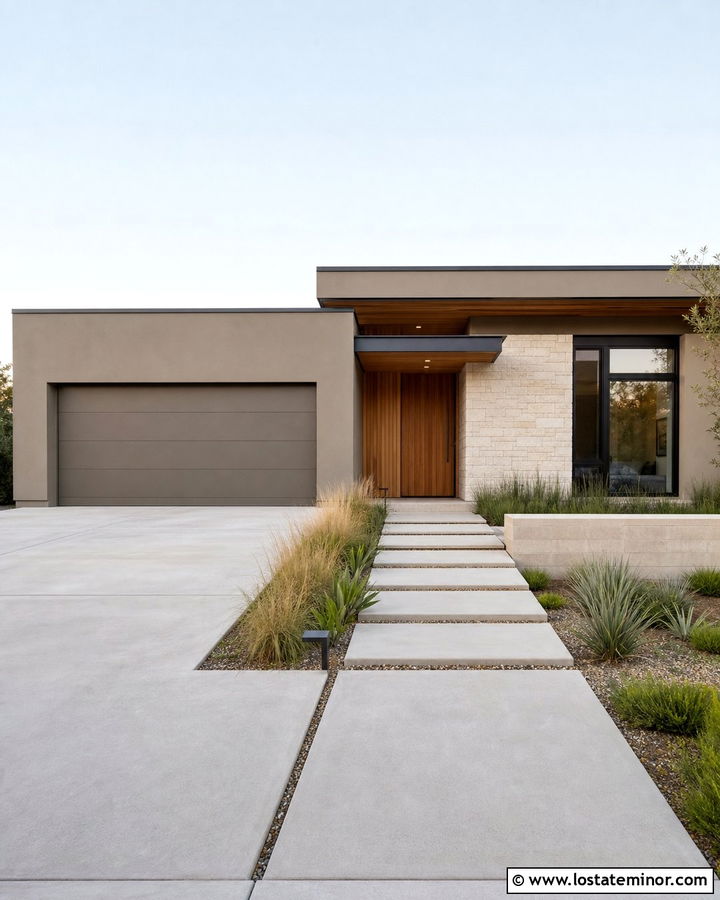 Greige Modern House With Flush Garage Door - 30 Greige House Design With Garage Door Ideas