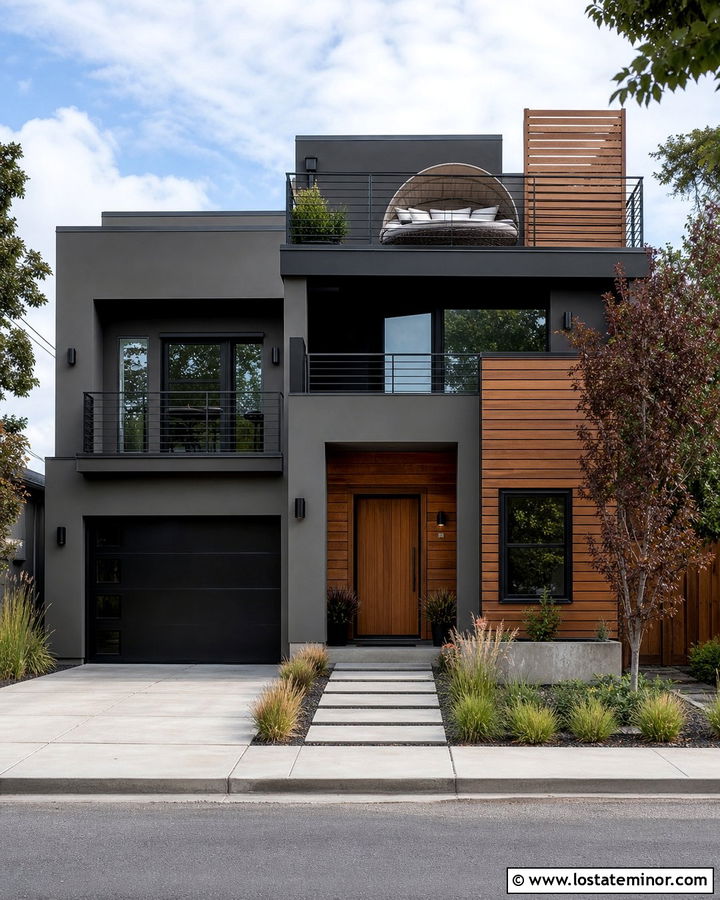 Greige Modern House With Rooftop Daybed - 30 Greige House Design With Daybed Ideas