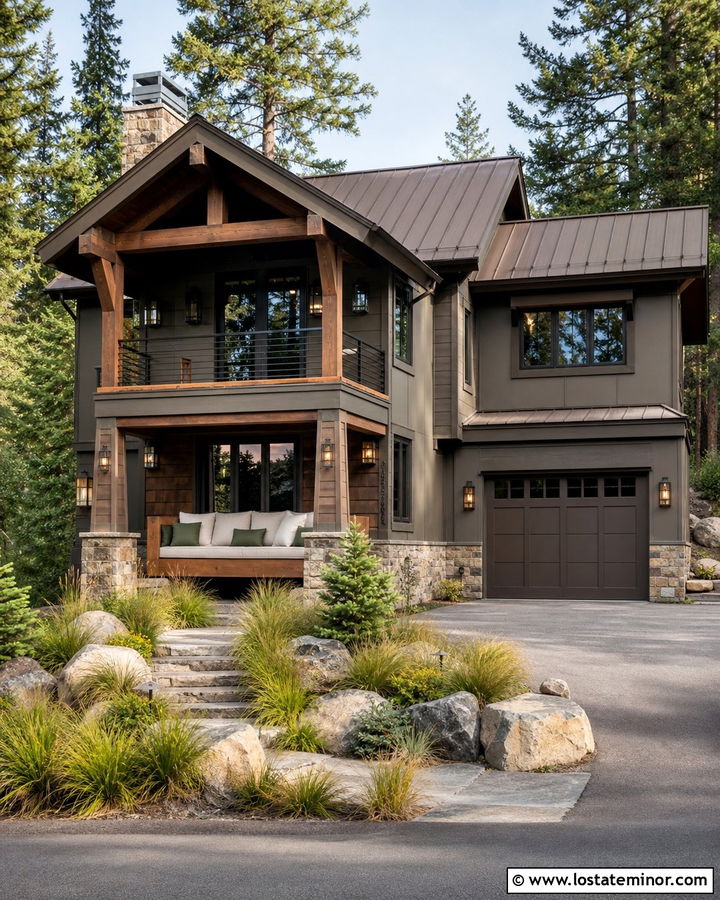 Greige Mountain House With Cedar Daybed - 30 Greige House Design With Daybed Ideas