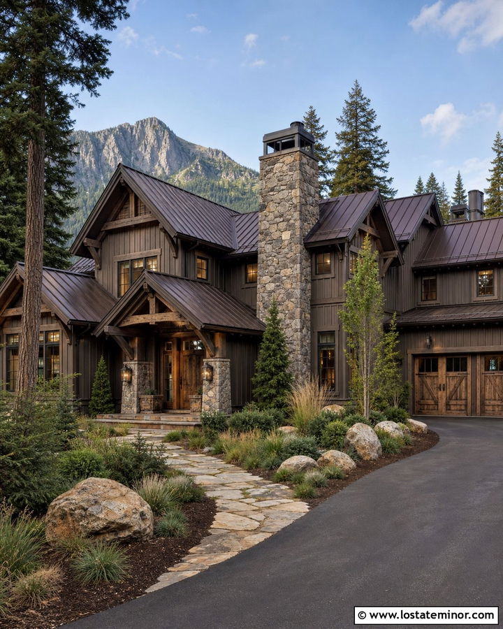 Greige Mountain House With Rustic Lighting - 30 Greige House Design With Lighting Ideas