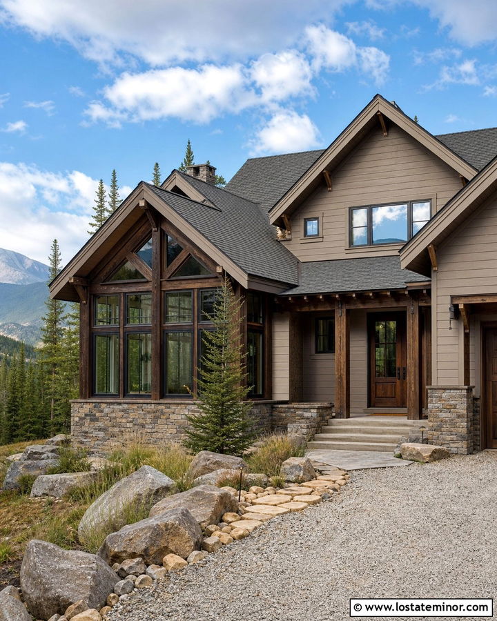 Greige Mountain House With Timber Sunroom - 30 Greige House Design With Sunroom Ideas