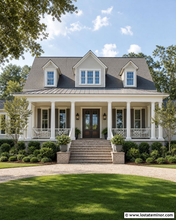 Greige Porch With Double Screen Doors - 30 Greige House Design With Screen Door Ideas