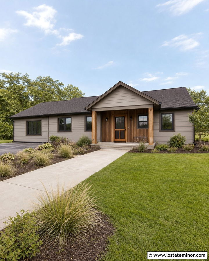 Greige Ranch House With Cedar Screen Door - 30 Greige House Design With Screen Door Ideas