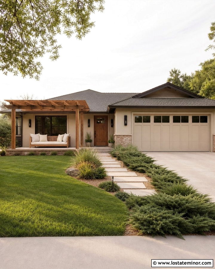 Greige Ranch House With Covered Patio Daybed - 30 Greige House Design With Daybed Ideas