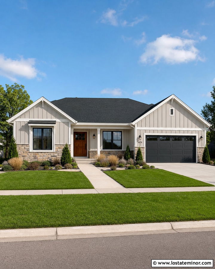 Greige Ranch House With Front Gables - 30 Greige House Design With Gables Ideas