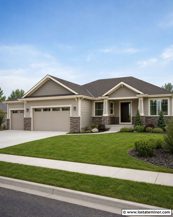 Greige Ranch House With Ledgestone Wainscoting - 30 Stone House Design With Wainscoting Ideas