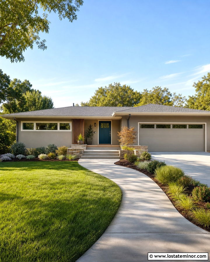 Greige Ranch House With Low Gray Roof - 30 Greige House Design With Roof Ideas