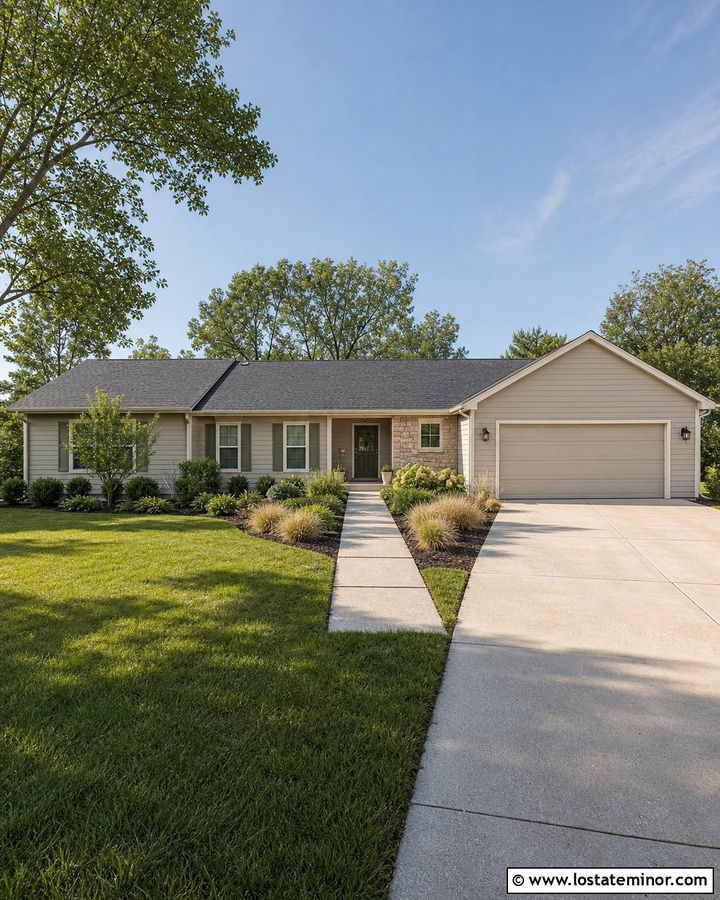 Greige Ranch House With Matching Garage Door - 30 Greige House Design With Garage Door Ideas