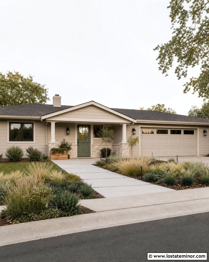 Greige Ranch With Sage Green Dutch Door - 30 Greige House Design With Dutch Door Ideas